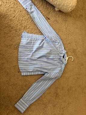 Zara Light Blue and White Striped Button-Down Shirt